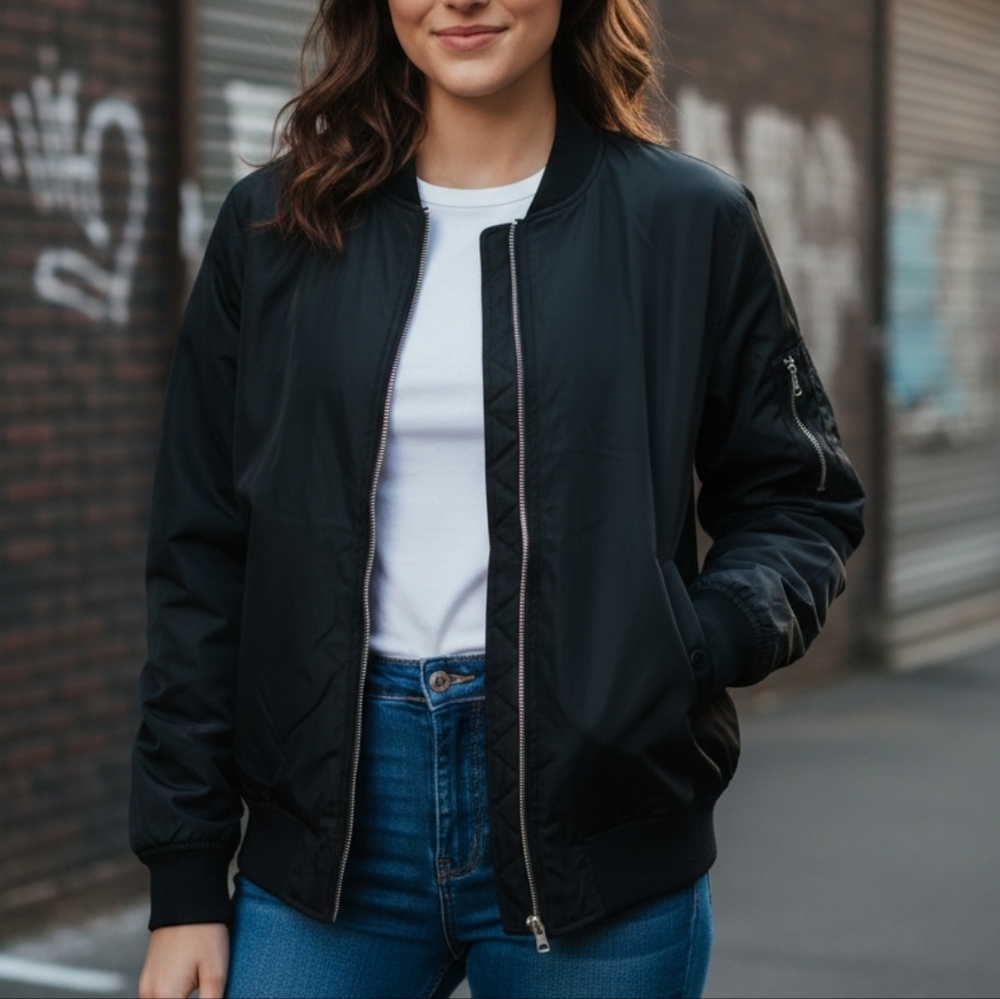 Aeropostale‎ Women's Classic Black Bomber Jacket